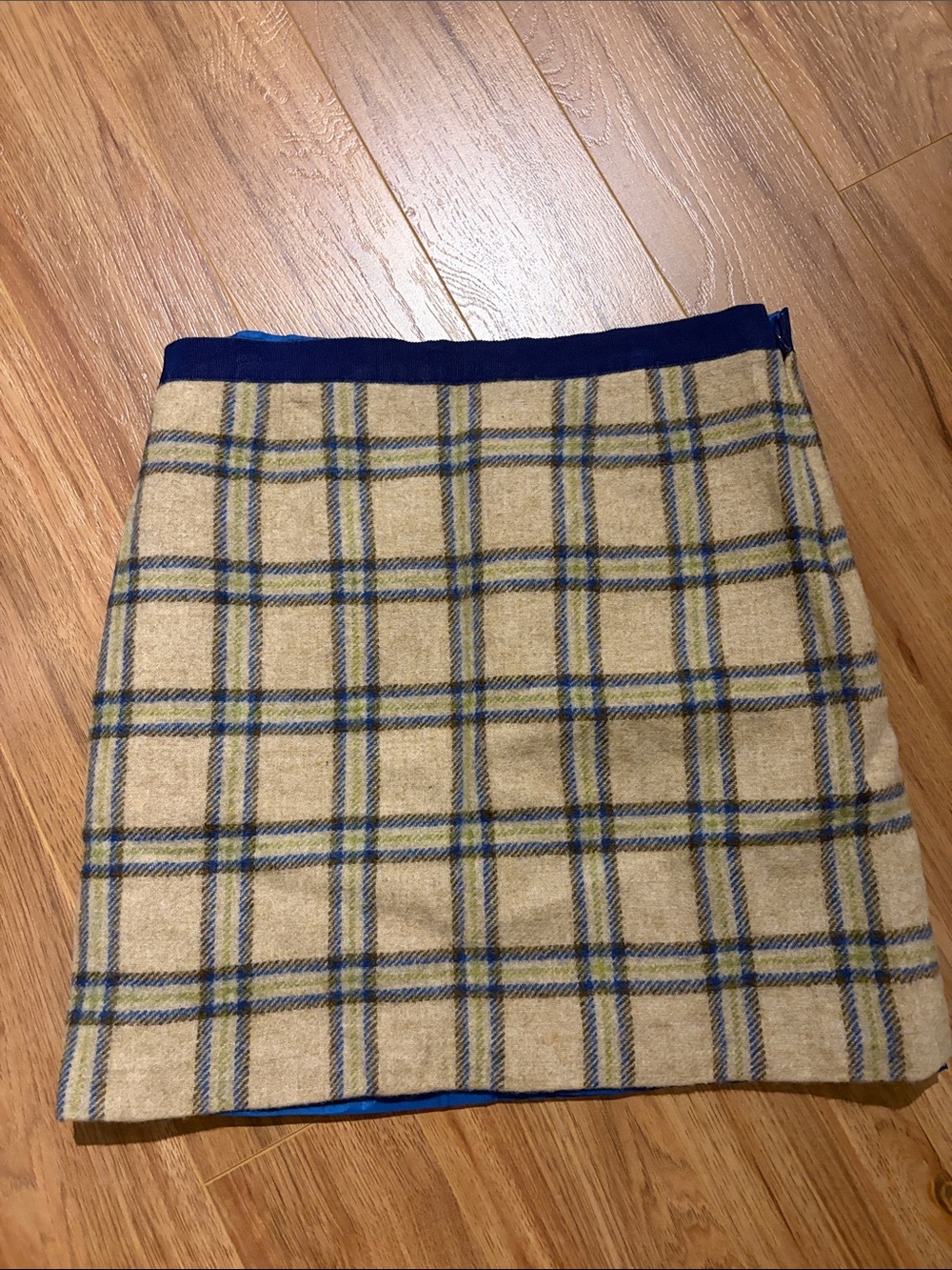 Boden Beige Plaid Mini Skirt with Navy Trim